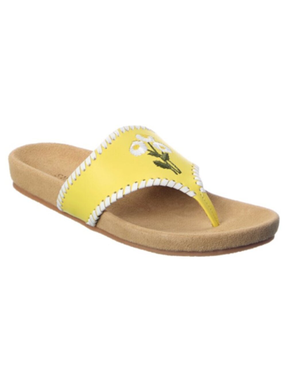 Jack Rogers Embroidered Daisies Comfort Leather Thong 1" Sandal Yellow, 9M